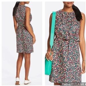 Draper James 100% Linen Floral Sleeveless Belted Ruffle Shift Dress